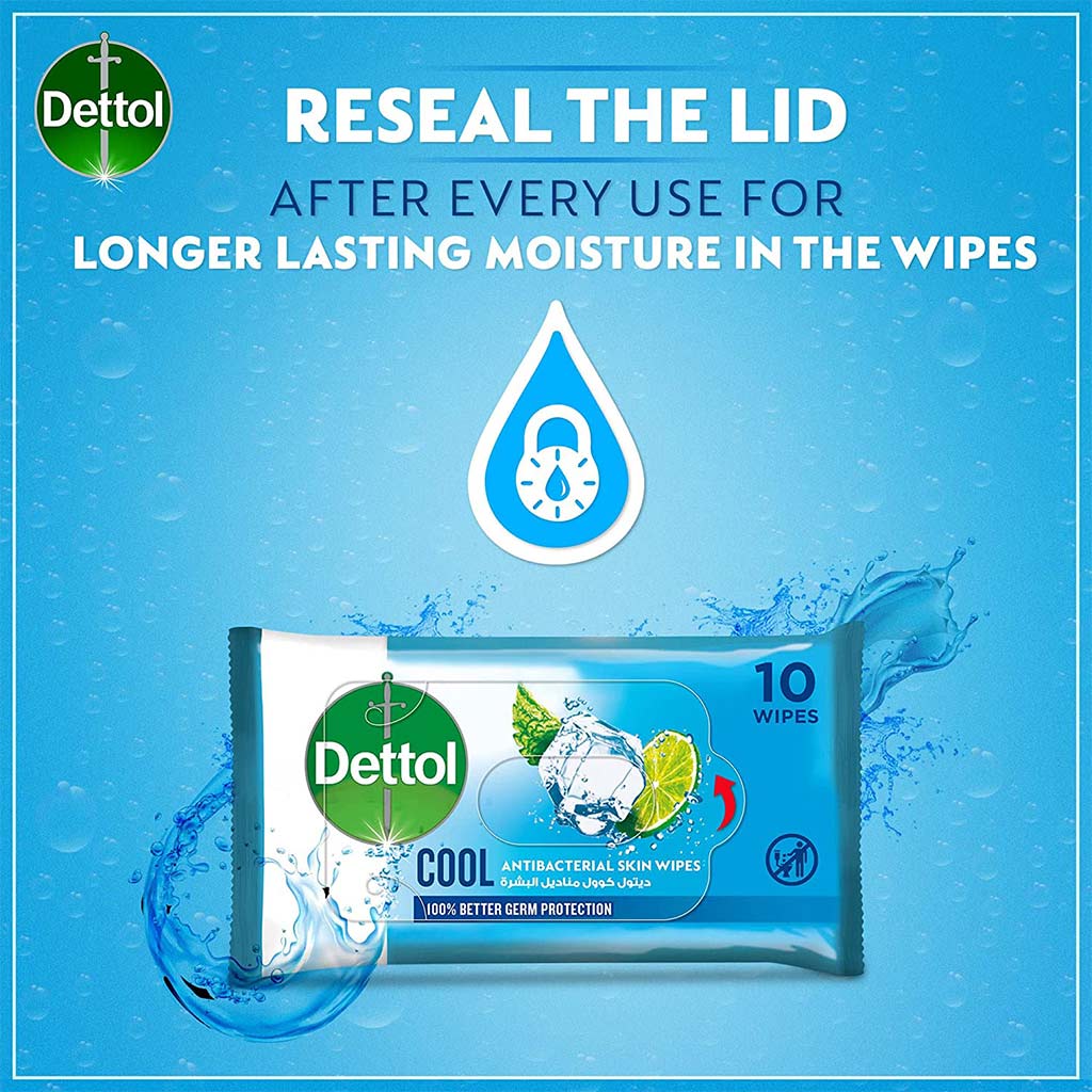Dettol Antibacterial Cool Skin Wipes 10 Pieces
