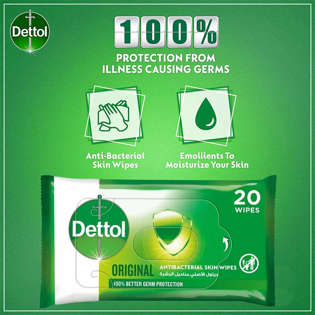 Dettol Original Antibacterial Skin And Surface Wipes 20 Pieces