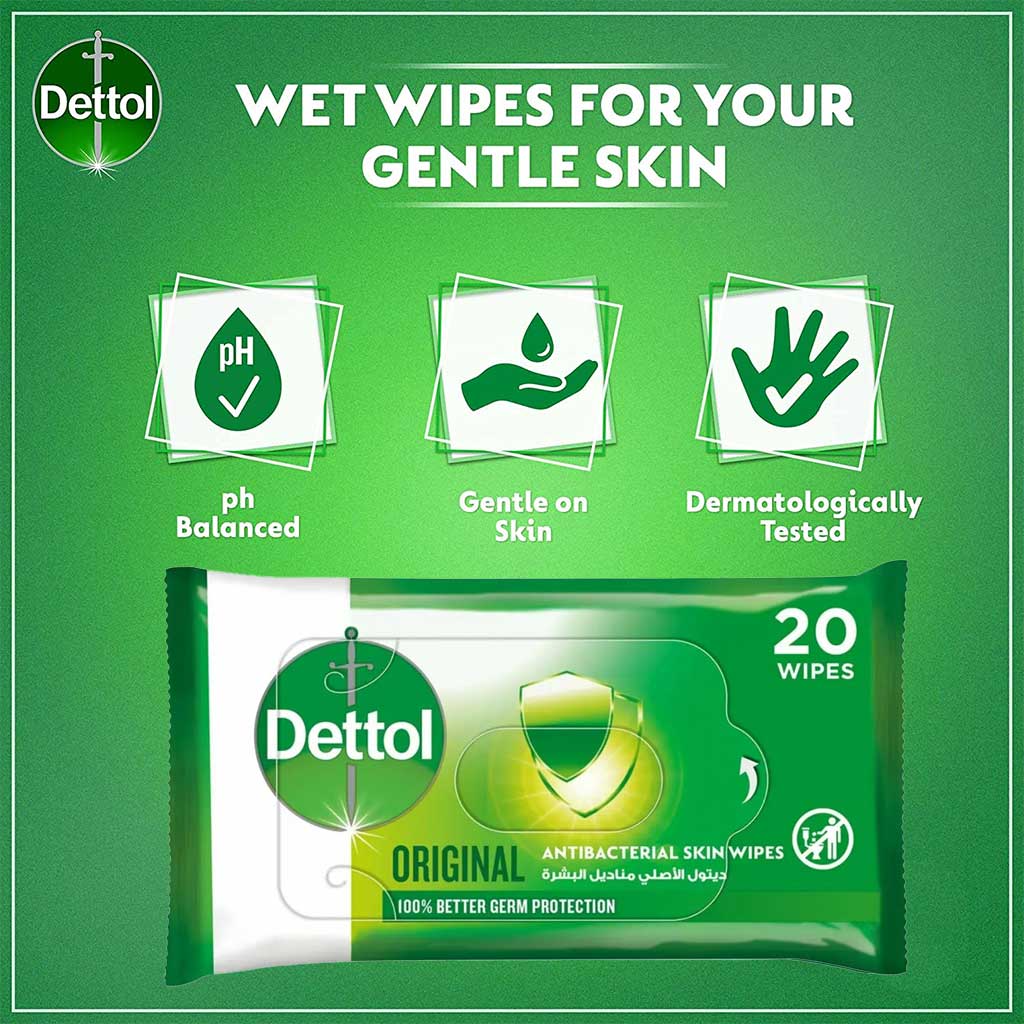 Dettol Original Antibacterial Skin And Surface Wipes 20 Pieces