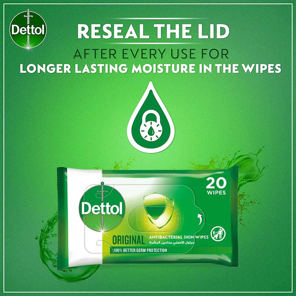 Dettol Original Antibacterial Skin And Surface Wipes 20 Pieces