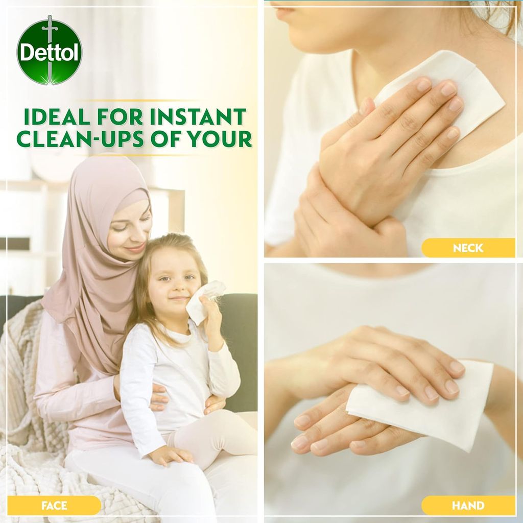 Dettol, Fresh Antibacterial Skin Wipes Lemon, Antibacterial skin wipes with refreshing lemon scent, 20 wipes