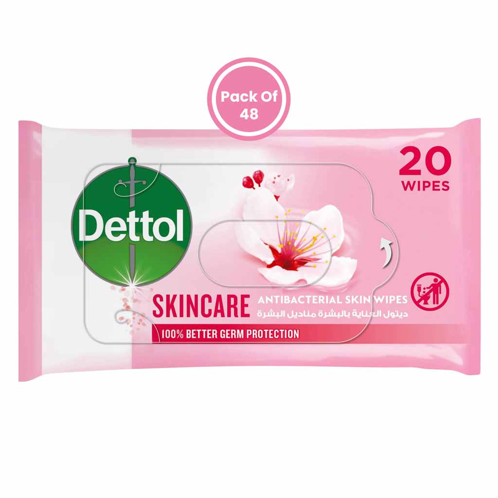 Dettol Antibacterial Skincare Skin Wipes 20 Pieces x Pack of 48