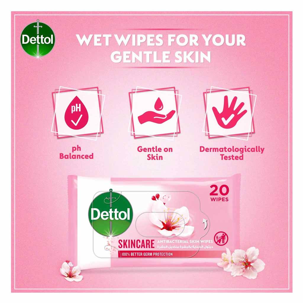 Dettol Antibacterial Skincare Skin Wipes 20 Pieces x Pack of 48