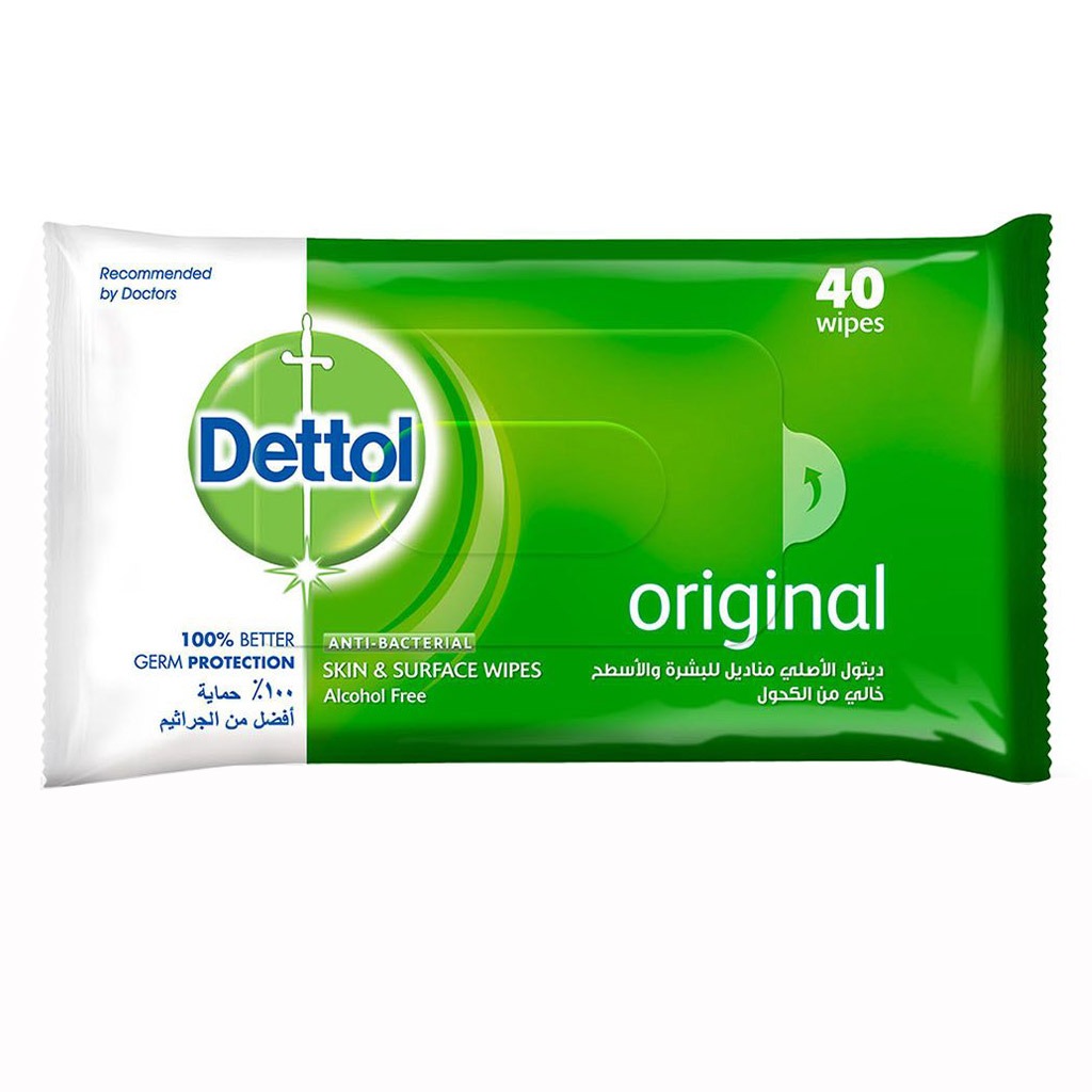Dettol, Multi-Use Skin and Surface Wipes Original, Antibacterial wipes for skin and surfaces, 40 wipes