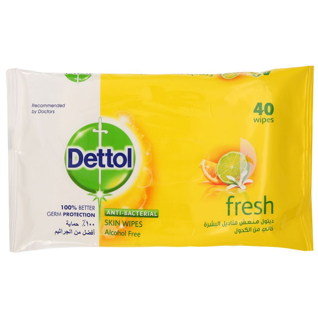 Dettol, Anti-Bacterial Skin Wipes Fresh, Gentle antibacterial wipes for fresh skin, 40 wipes