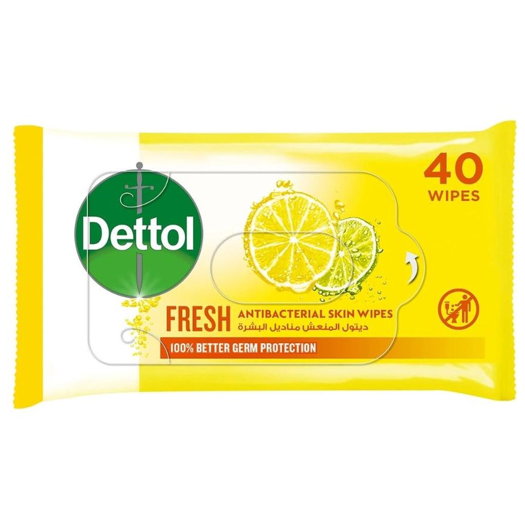 Dettol, Anti-Bacterial Skin Wipes Fresh, Gentle antibacterial wipes for fresh skin, 40 wipes