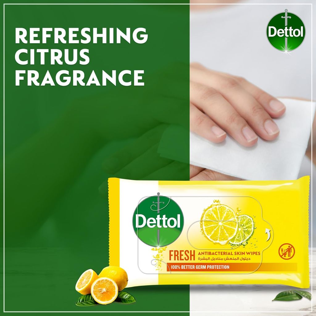 Dettol, Anti-Bacterial Skin Wipes Fresh, Gentle antibacterial wipes for fresh skin, 40 wipes