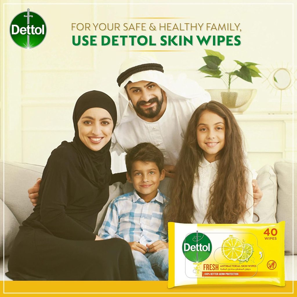 Dettol, Anti-Bacterial Skin Wipes Fresh, Gentle antibacterial wipes for fresh skin, 40 wipes