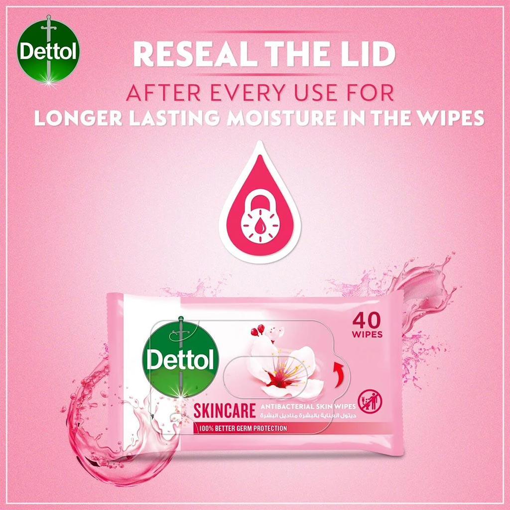 Dettol Skincare Antibacterial Skin Wetwipes, Pack of 40's