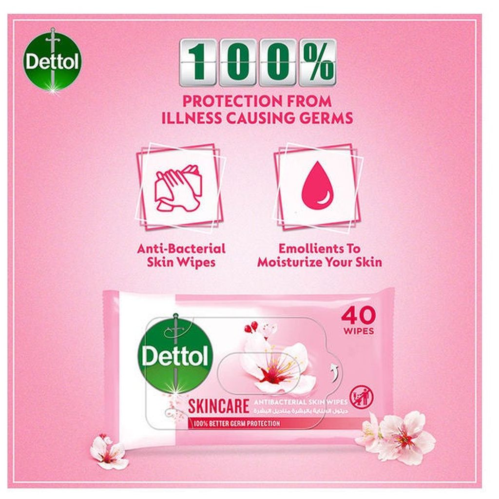Dettol, Antibacterial skin wipes, Convenient antibacterial wipes for hand and skin hygiene, 40 wipes