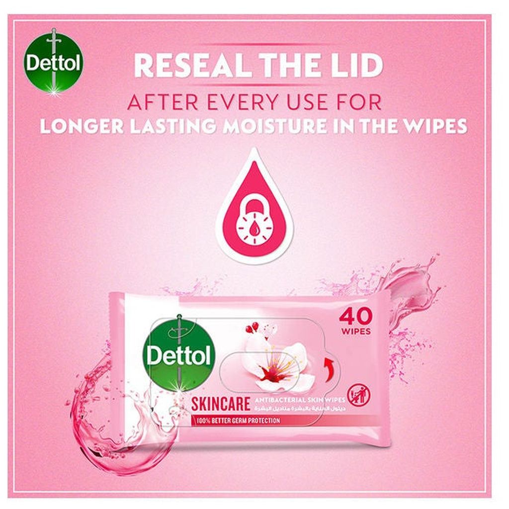 Dettol, Antibacterial skin wipes, Convenient antibacterial wipes for hand and skin hygiene, 40 wipes