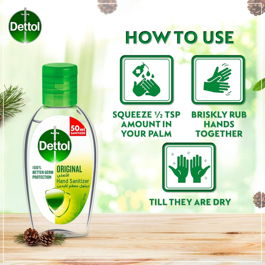 Dettol, Original Hand Sanitizer, Kills 99.9% germs for hand hygiene, 50 ml
