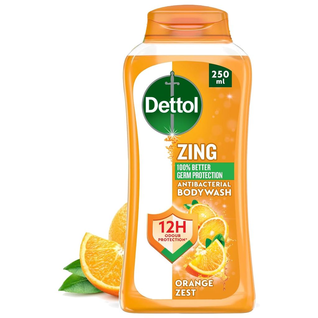 Dettol, Zing Antibacterial Bodywash Orange Zest, Energizing antibacterial bodywash with fresh orange scent, 250ml