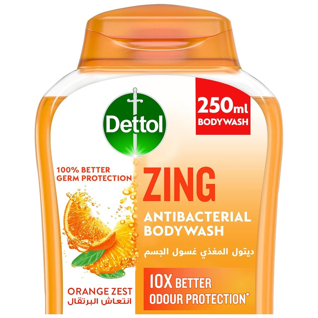 Dettol, Zing Antibacterial Bodywash Orange Zest, Energizing antibacterial bodywash with fresh orange scent, 250ml