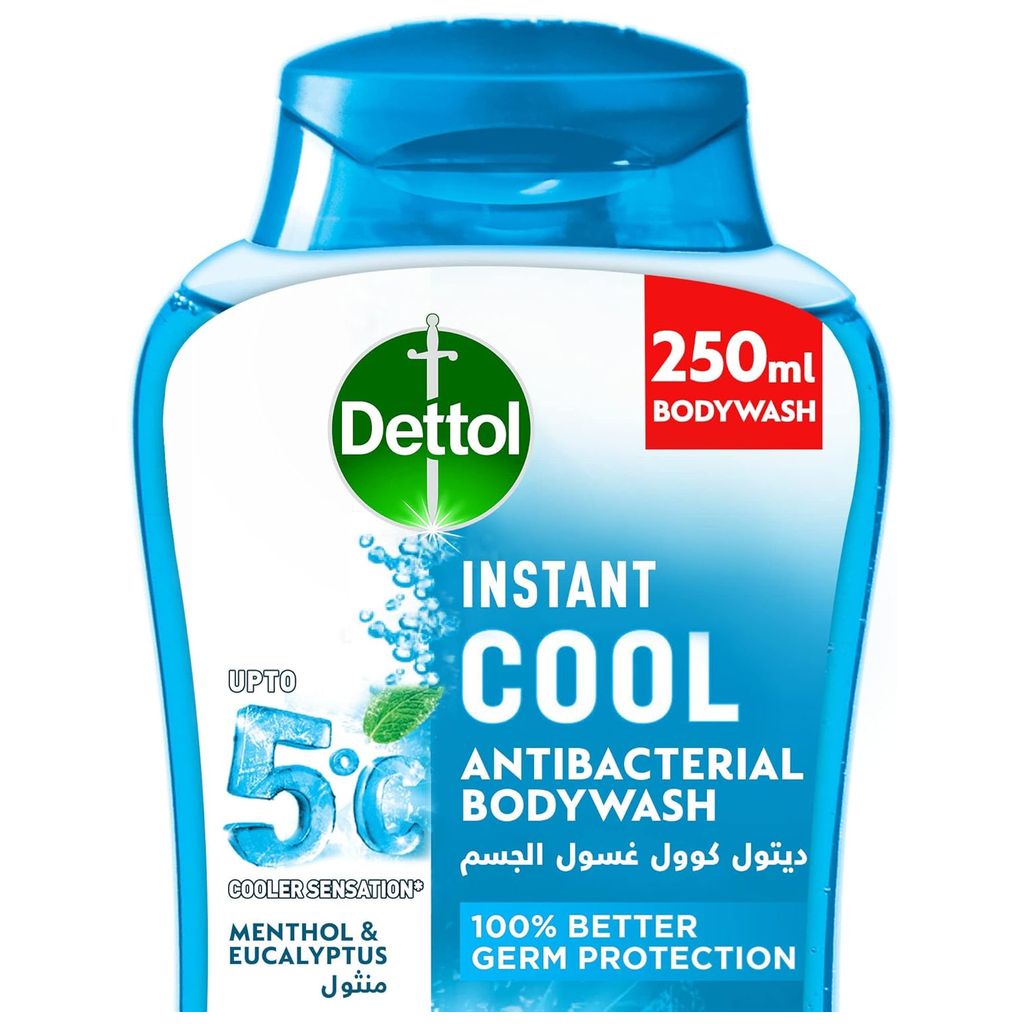 Dettol, Instant Cool Antibacterial Bodywash Menthol & Eucalyptus, Cooling antibacterial bodywash with menthol and eucalyptus, 250ml