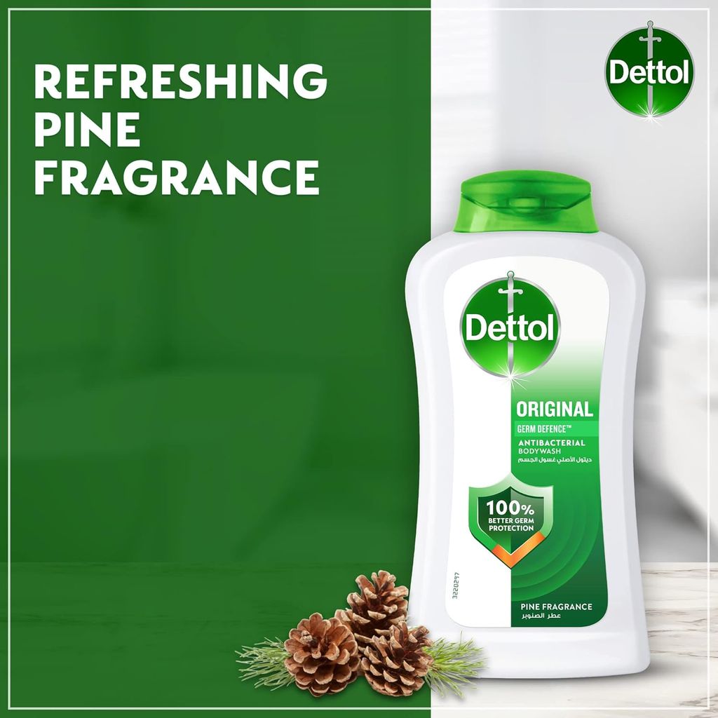 Dettol, Original Antibacterial Bodywash, Pine fragrance, Cleansing antibacterial body wash with pine scent, 250ml