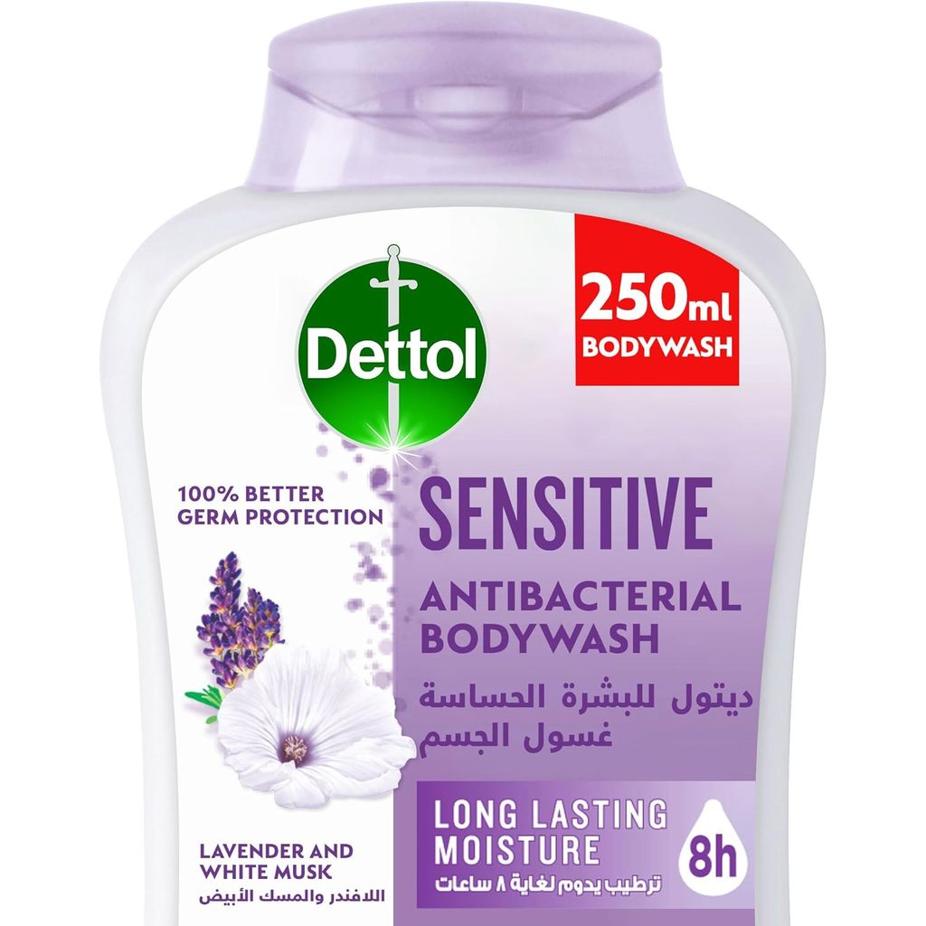 Dettol, Sensitive body wash, Gentle antibacterial body cleanser for sensitive skin, 250 ml