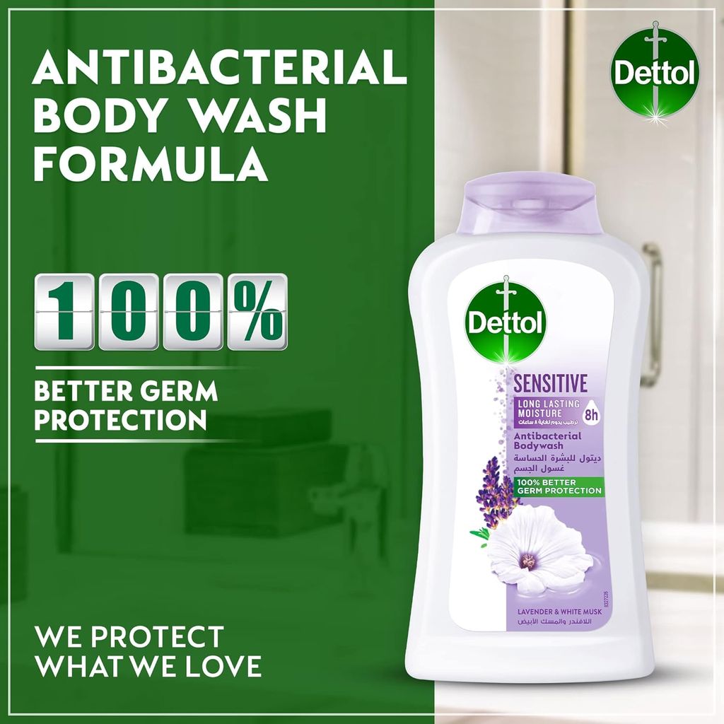 Dettol, Sensitive body wash, Gentle antibacterial body cleanser for sensitive skin, 250 ml