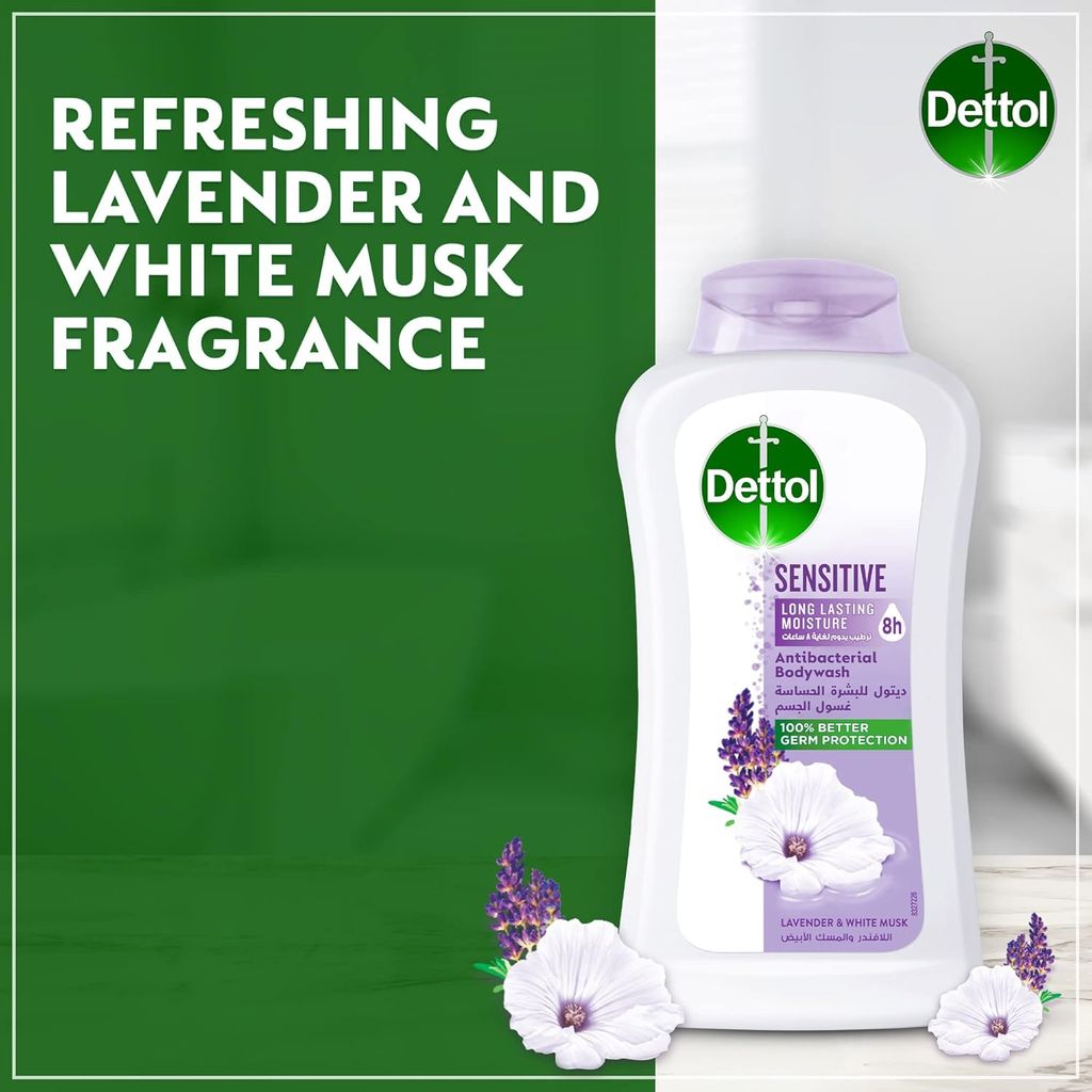 Dettol, Sensitive body wash, Gentle antibacterial body cleanser for sensitive skin, 250 ml