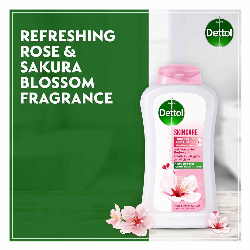 Dettol Skin Care Rose And Sakura Blossom Anti-Bacterial Body Wash 250ml  Puff