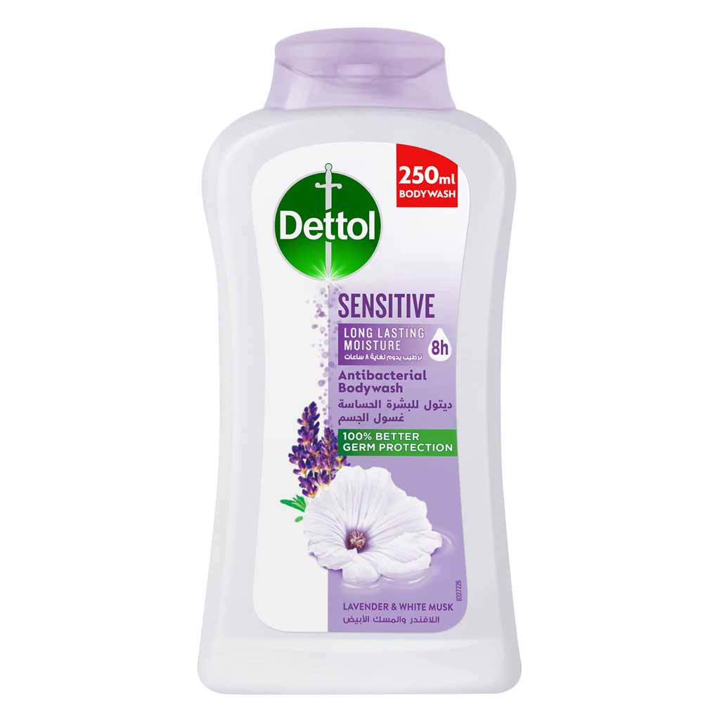 Dettol, Sensitive Lavender and White Musk Anti-Bacterial Body Wash, Gentle antibacterial body wash with soothing fragrance, 250 ml