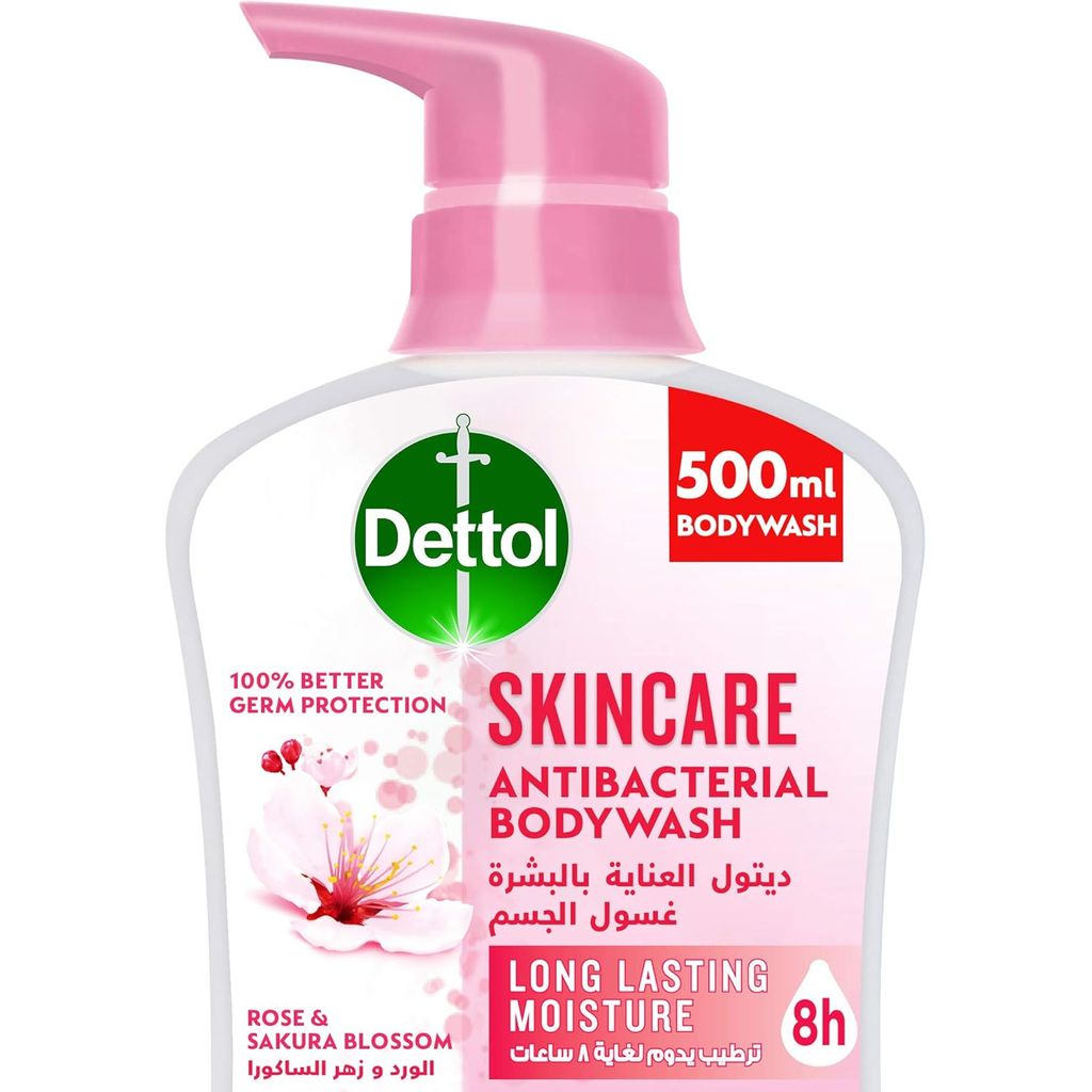 Dettol, Skincare Bodywash Rose & Sakura Blossom, Gentle antibacterial bodywash with floral rose and sakura fragrance, 500ml