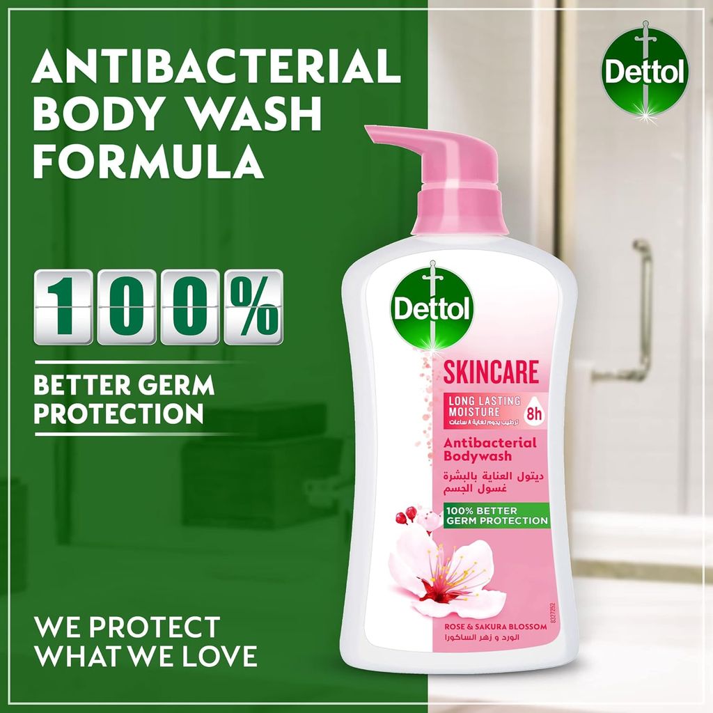 Dettol, Skincare Bodywash Rose & Sakura Blossom, Gentle antibacterial bodywash with floral rose and sakura fragrance, 500ml