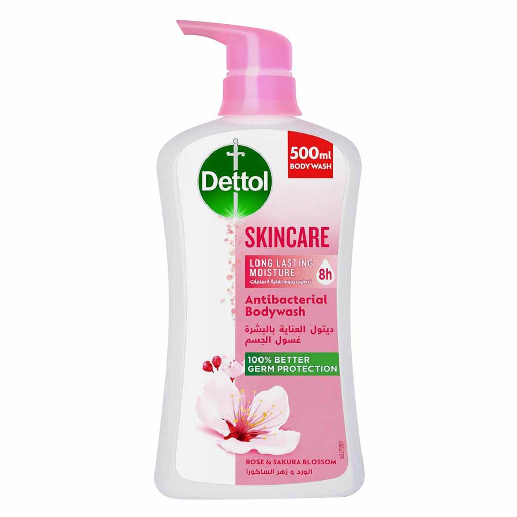 Dettol Skin Care Long Lasting Anti Bacterial Rose And Sakura Blossom Body Wash 500ml  Puff
