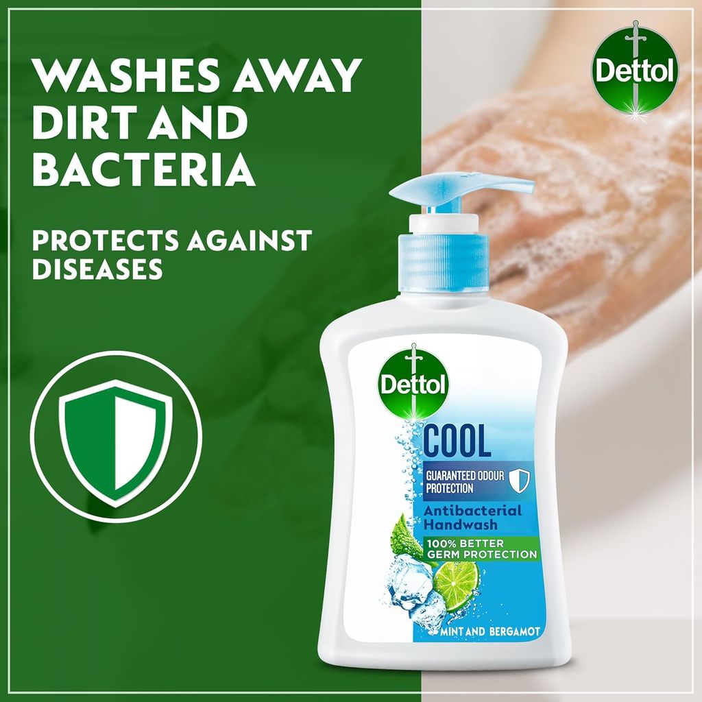 Dettol, Cool Antibacterial Liquid Handwash Mint and Bergamot, Antibacterial handwash with refreshing mint and bergamot scent, 200ml