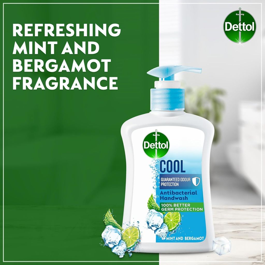 Dettol, Cool Antibacterial Liquid Handwash Mint and Bergamot, Antibacterial handwash with refreshing mint and bergamot scent, 200ml