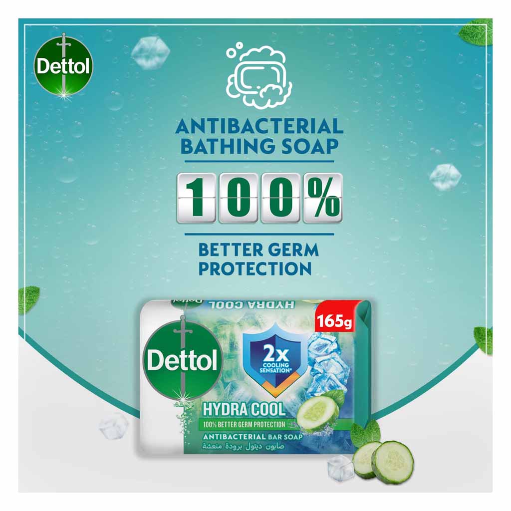 Dettol Hydra Cool Cucumber And Icy Menthol Antibacterial Bar Soap 165g