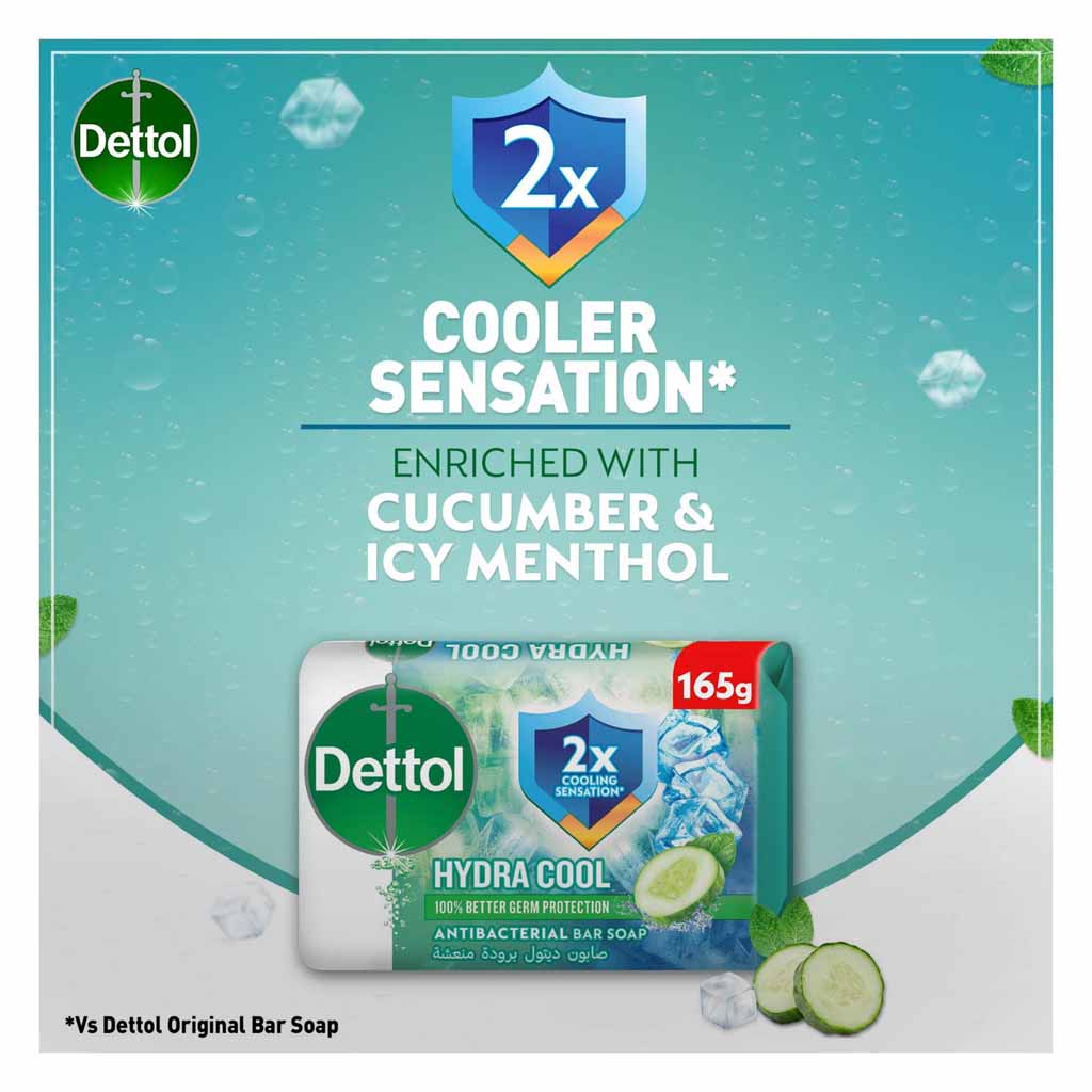 Dettol Hydra Cool Cucumber And Icy Menthol Antibacterial Bar Soap 165g