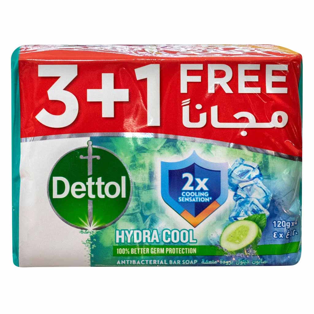 Dettol, Hydra Cool Cucumber and Icy Menthol Antibacterial Bar Soap, Antibacterial soap with cucumber and menthol, 120g