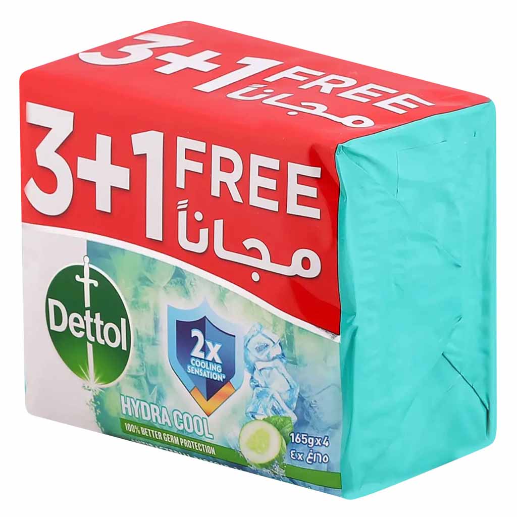 Dettol, Hydra Cool Cucumber and Icy Menthol Antibacterial Bar Soap, Refreshing antibacterial soap with cucumber and menthol, 165g