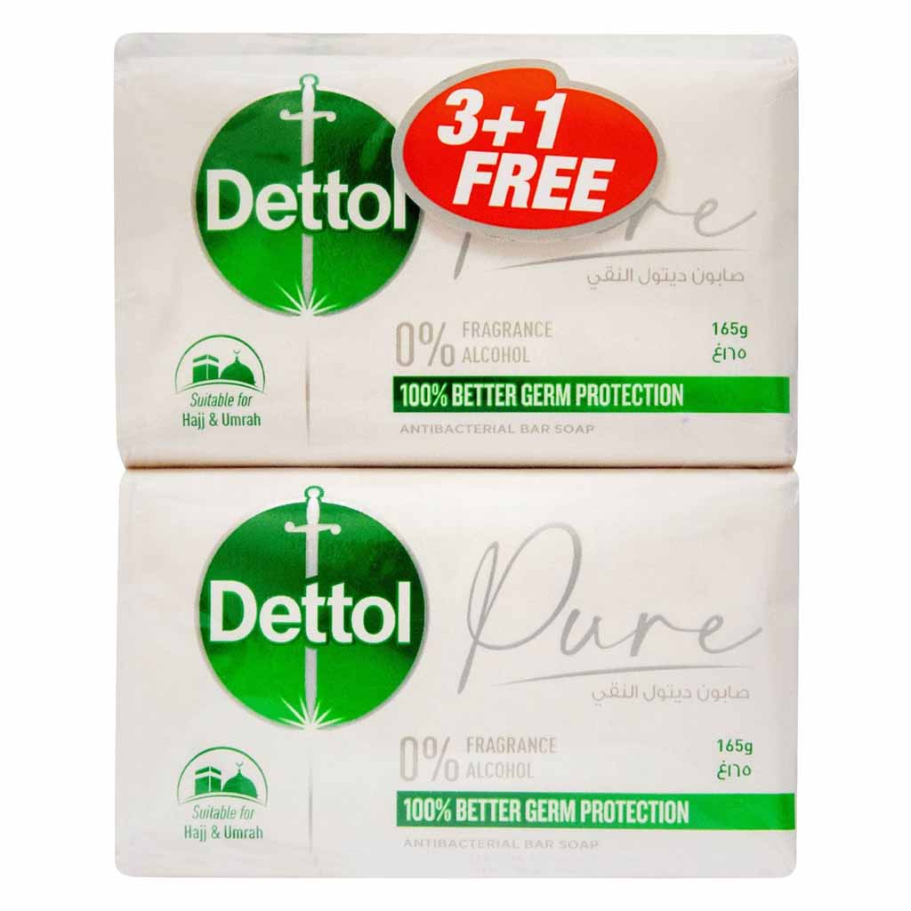 Dettol, Pure Antibacterial Bar Soap, Antibacterial soap for effective skin cleansing, 165g