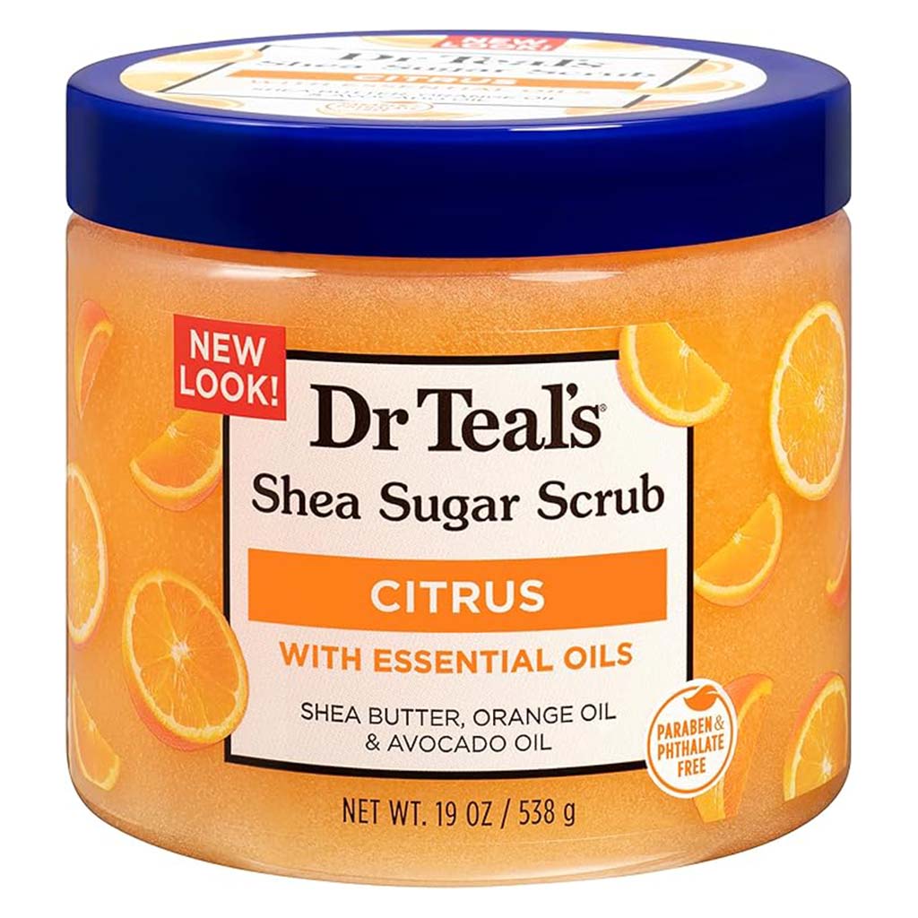 Dr Teal’s, Shea Sugar Citrus Body Scrub, Exfoliating body scrub with shea butter and essential oils, 538g