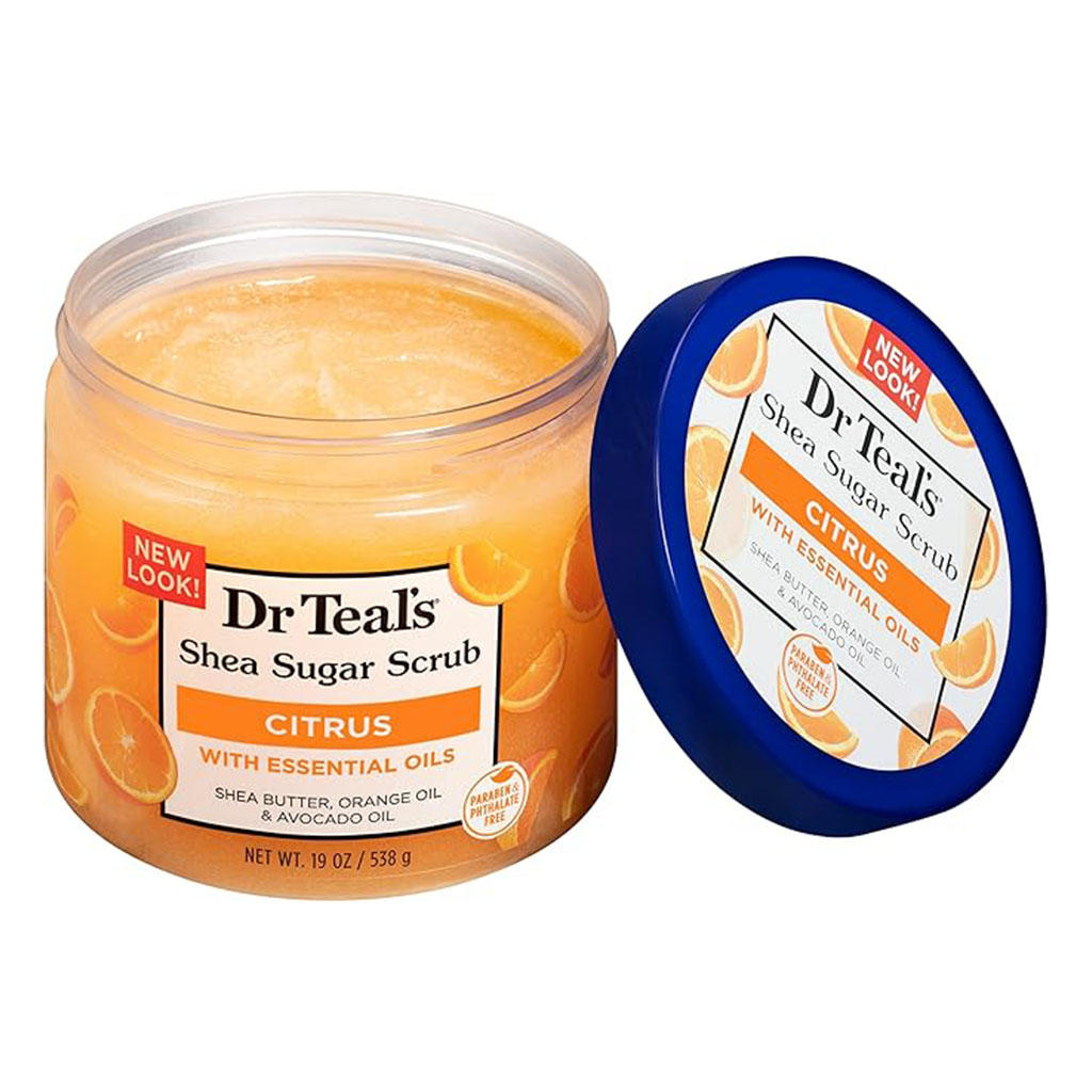 Dr Teal’s, Shea Sugar Citrus Body Scrub, Exfoliating body scrub with shea butter and essential oils, 538g