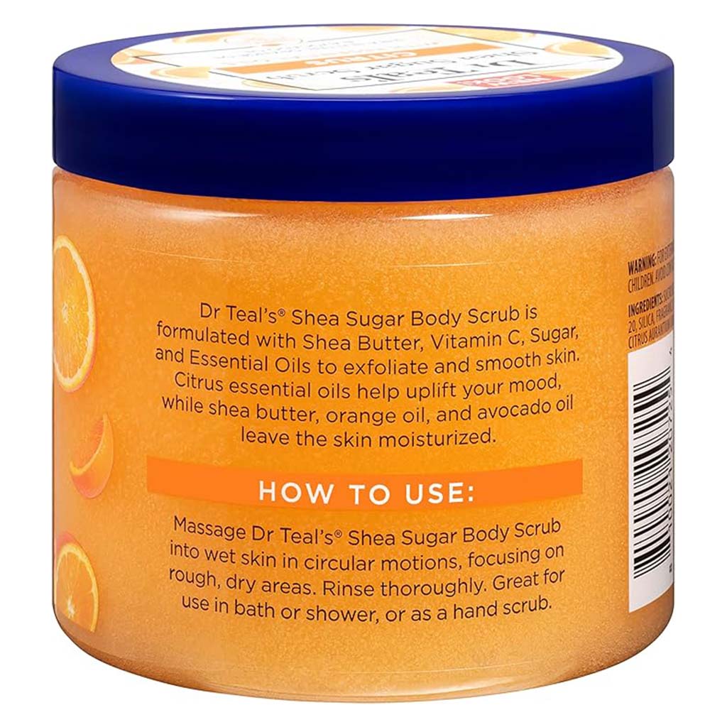 Dr Teal’s, Shea Sugar Citrus Body Scrub, Exfoliating body scrub with shea butter and essential oils, 538g
