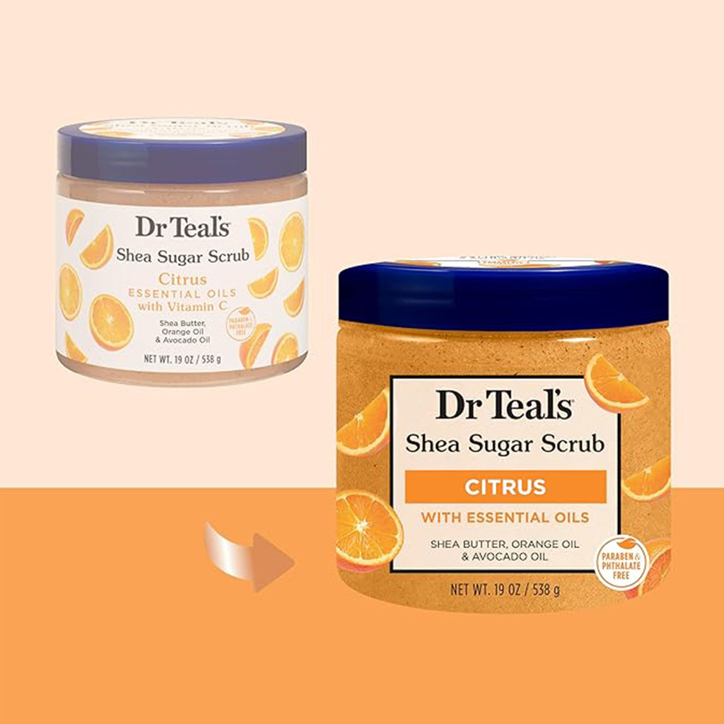 Dr Teal’s, Shea Sugar Citrus Body Scrub, Exfoliating body scrub with shea butter and essential oils, 538g