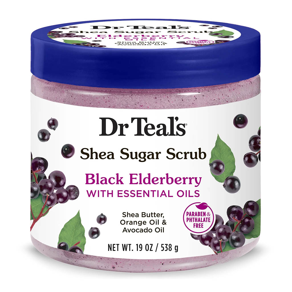 Dr Teal’s, Shea Sugar Exfoliating Body Scrub with Black Elderberry, Exfoliating body scrub with shea butter and elderberry, 538g