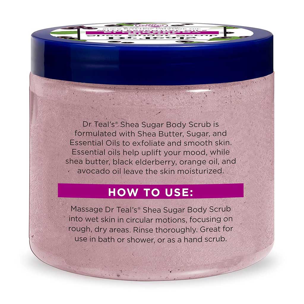 Dr Teal’s, Shea Sugar Exfoliating Body Scrub with Black Elderberry, Exfoliating body scrub with shea butter and elderberry, 538g