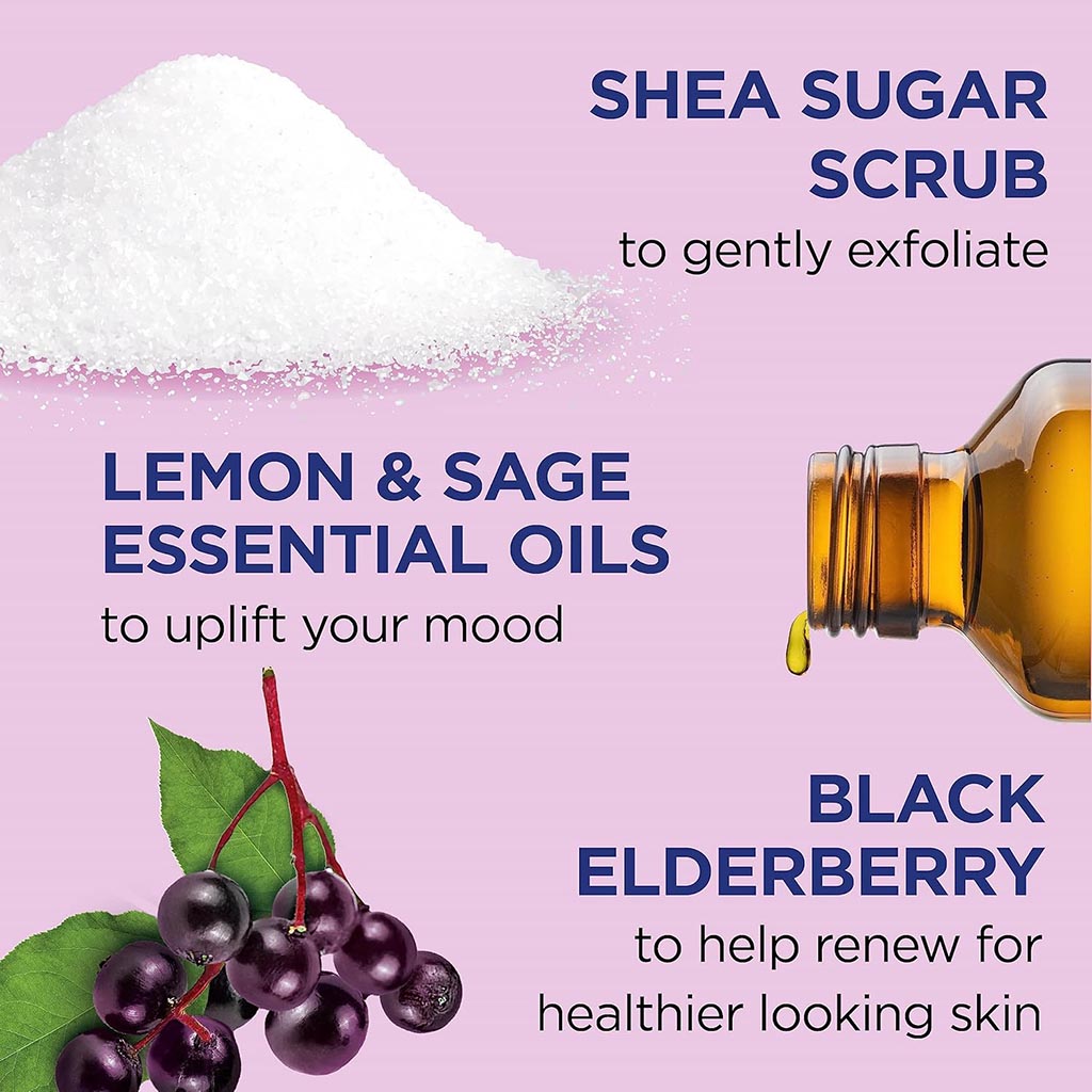 Dr Teal’s, Shea Sugar Exfoliating Body Scrub with Black Elderberry, Exfoliating body scrub with shea butter and elderberry, 538g