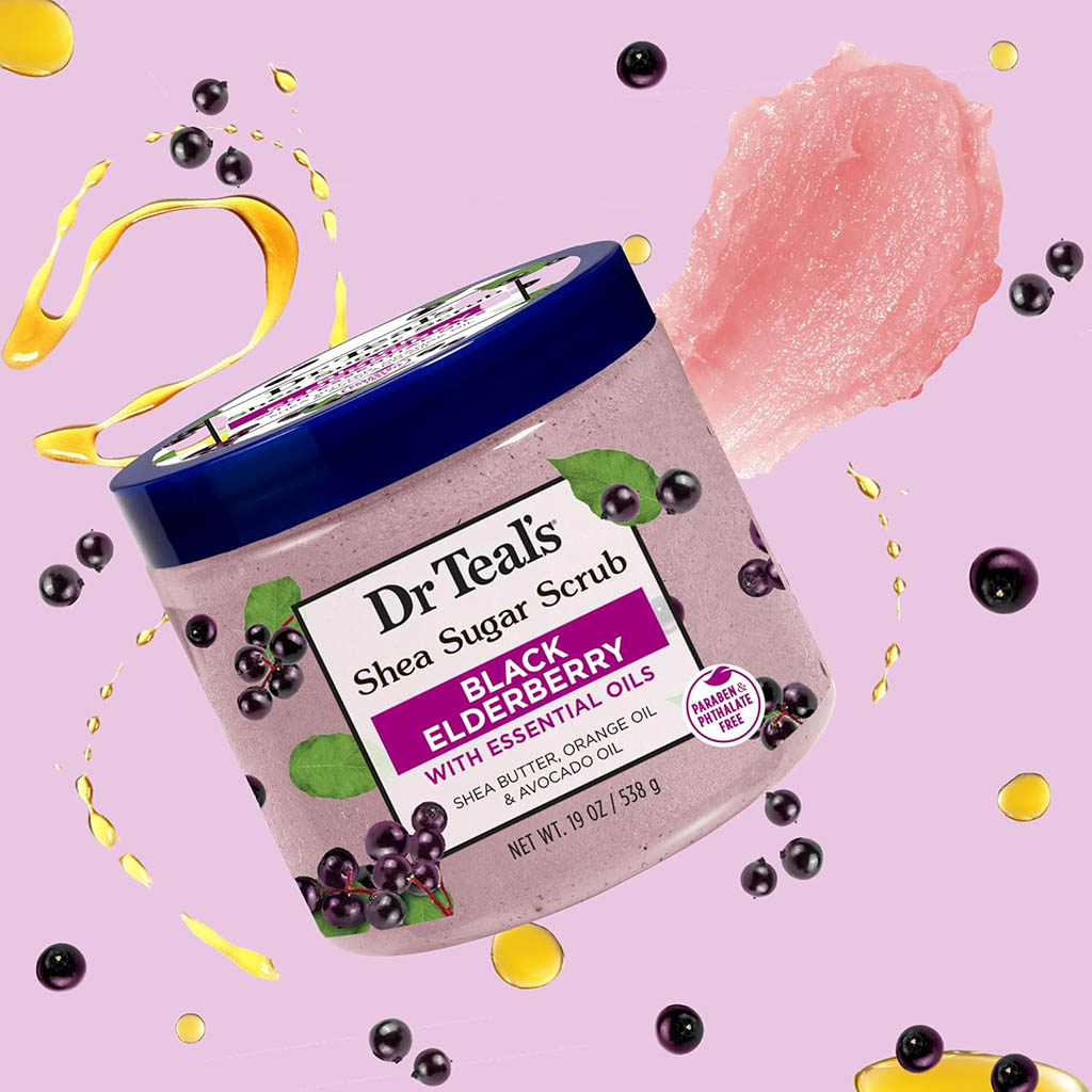 Dr Teal’s, Shea Sugar Exfoliating Body Scrub with Black Elderberry, Exfoliating body scrub with shea butter and elderberry, 538g