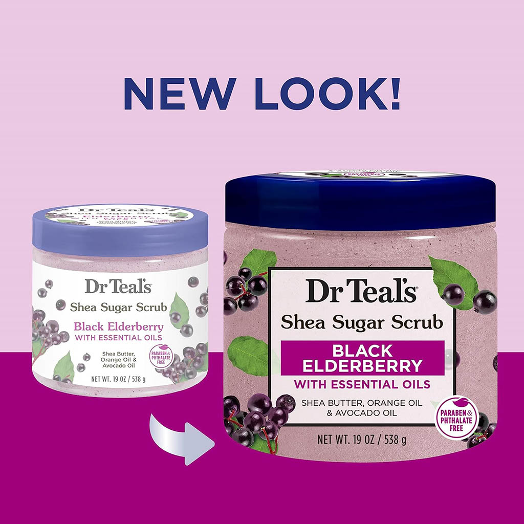 Dr Teal’s, Shea Sugar Exfoliating Body Scrub with Black Elderberry, Exfoliating body scrub with shea butter and elderberry, 538g