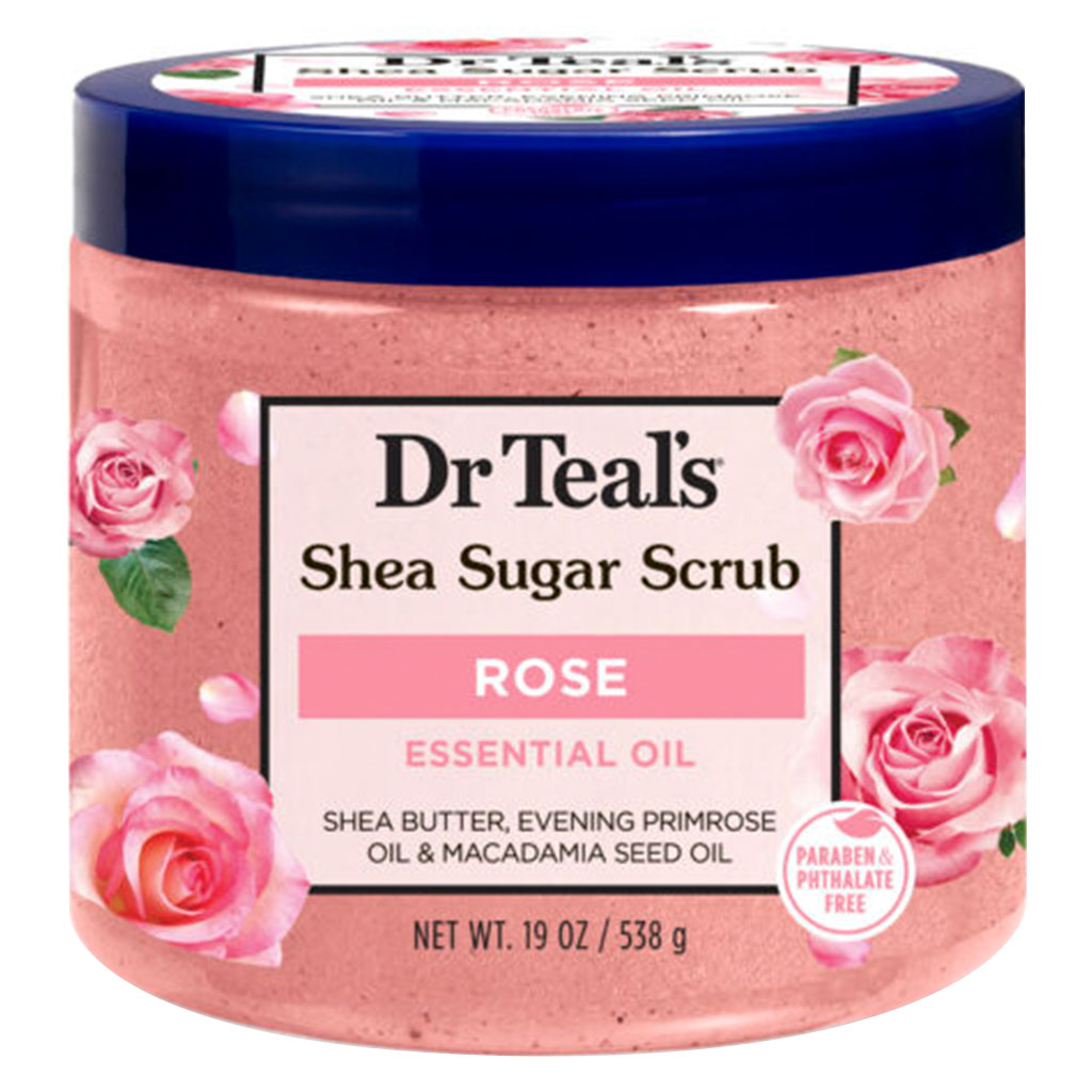 Dr Teal's, Shea Sugar Exfoliating Body Scrub Rose Oil, Gentle exfoliating scrub with rose oil and shea butter, 538g