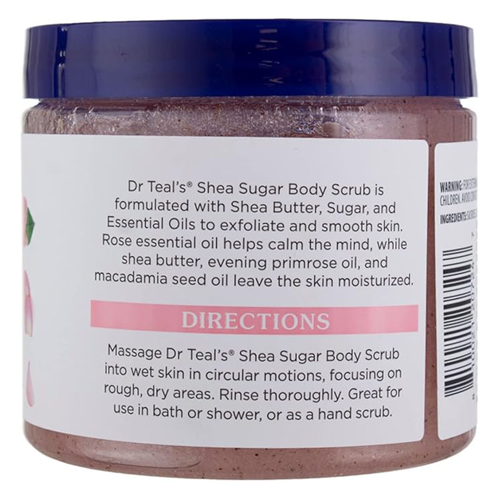 Dr Teal's, Shea Sugar Exfoliating Body Scrub Rose Oil, Gentle exfoliating scrub with rose oil and shea butter, 538g