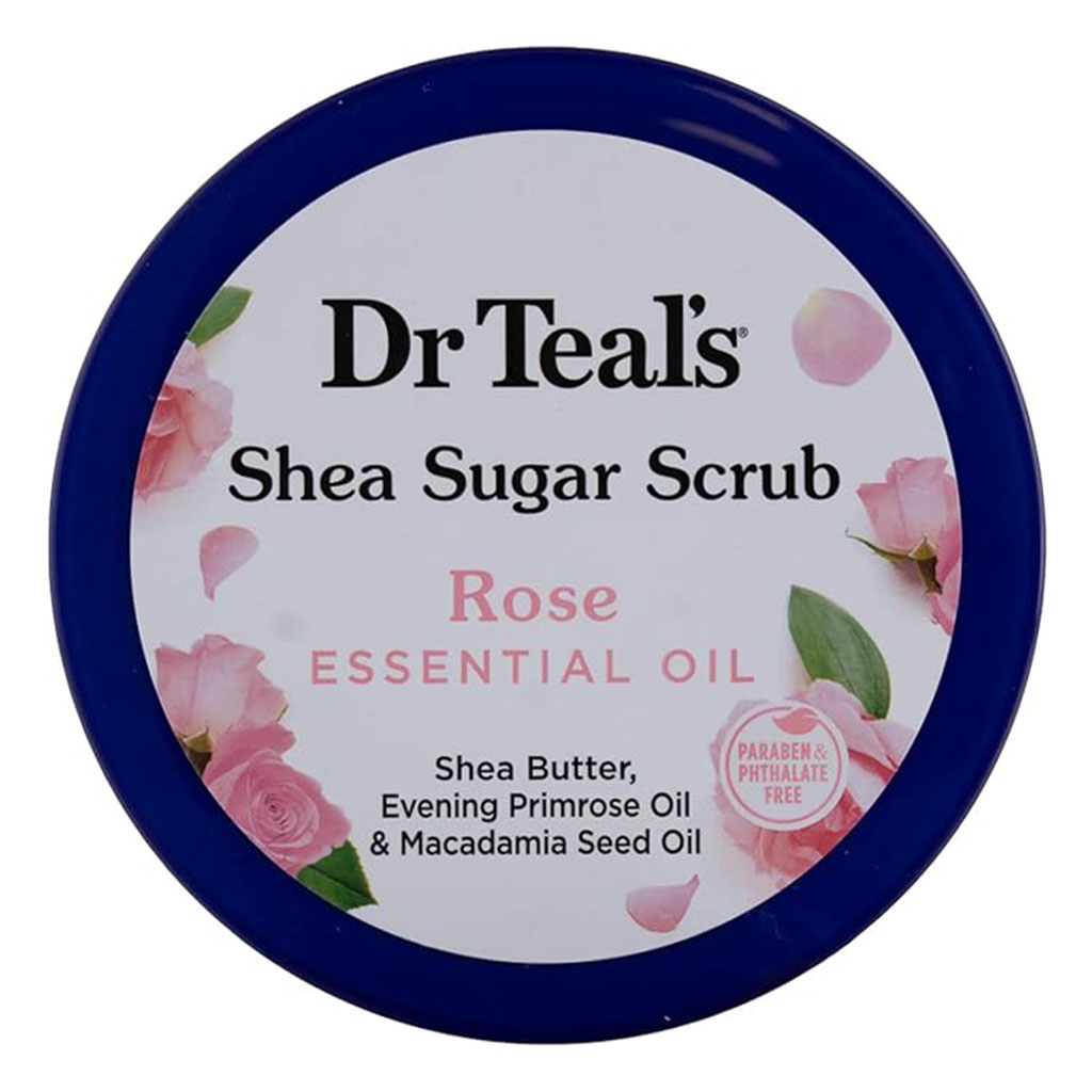 Dr Teal's, Shea Sugar Exfoliating Body Scrub Rose Oil, Gentle exfoliating scrub with rose oil and shea butter, 538g
