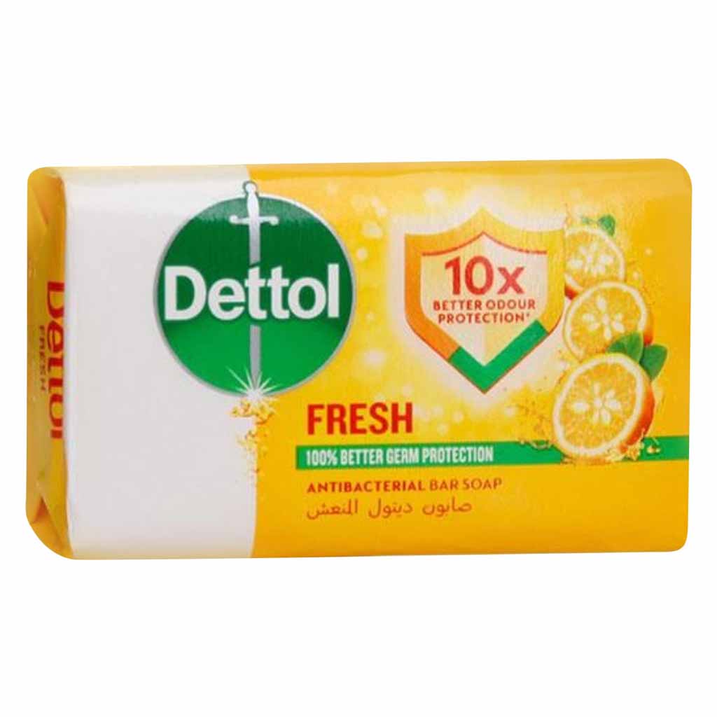 Dettol, Fresh Citrus Antibacterial Bar Soap, Antibacterial soap with fresh citrus scent, 70g