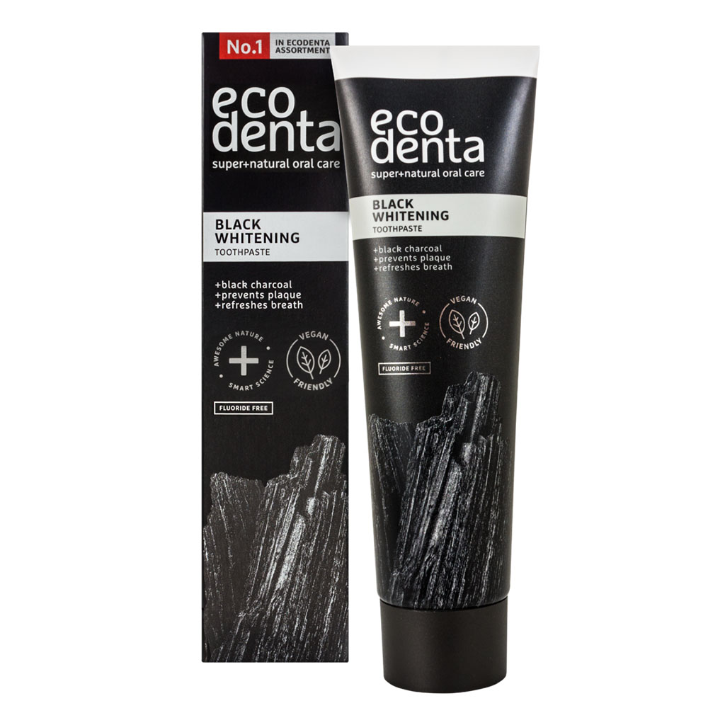 Ecodenta, Black Whitening Toothpaste with Charcoal, Whitening toothpaste with activated charcoal for stain removal, 100ml