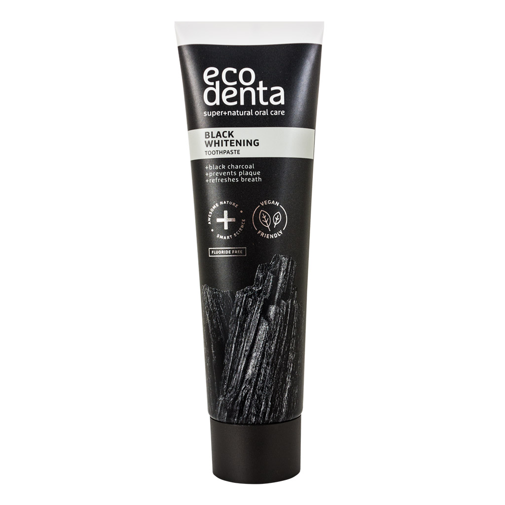 Ecodenta, Black Whitening Toothpaste with Charcoal, Whitening toothpaste with activated charcoal for stain removal, 100ml